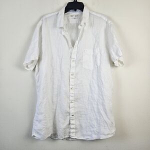 Celio Men's Regular Fit 100% Linen White Short Sleeved button-down Shirt Size 18